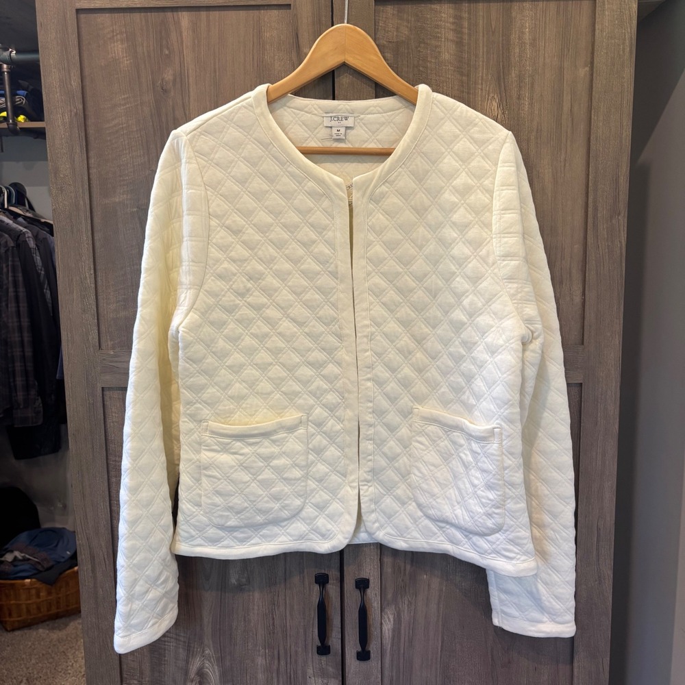 NWT J.Crew Womens Quilted Jacket Ivory White Hook Eye Medium
